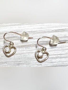 Vintage 14K Yellow Gold Designer Signed ZZ Heart Shaped Drop CZ Earrings